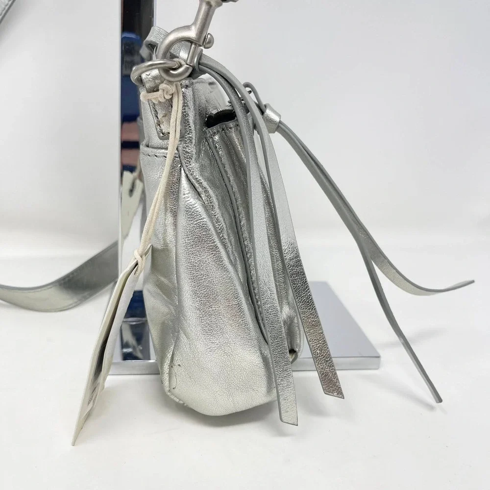 Lucky Brand Koda Crossbody Silver Metallic Topanga Leather Flashy Shiny Party - Picture 5 of 15